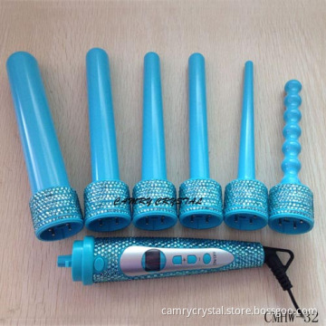 Teal Crystal Hair Curling wand Barrel-Hair styling Tools